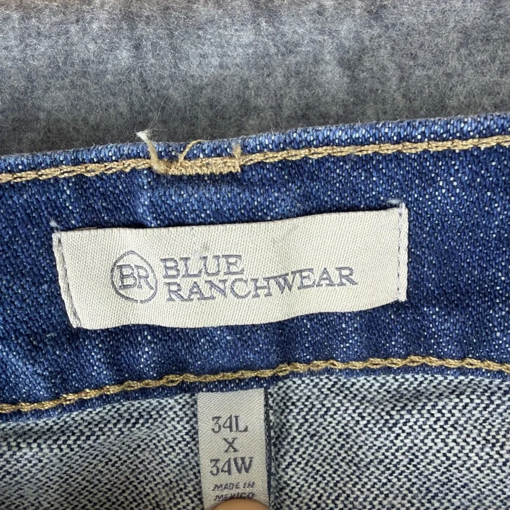 Blue Ranchwear Jeans Mens 34x34 Blue Straight Boot Cut Denim Pants Cowboy